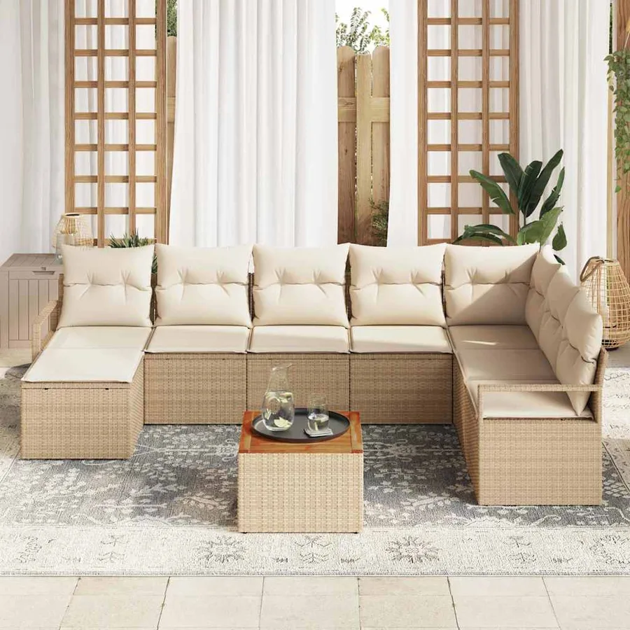 Ensemble de canapé de jardin avec coussin 9 pcs Beige polyrotin - 3