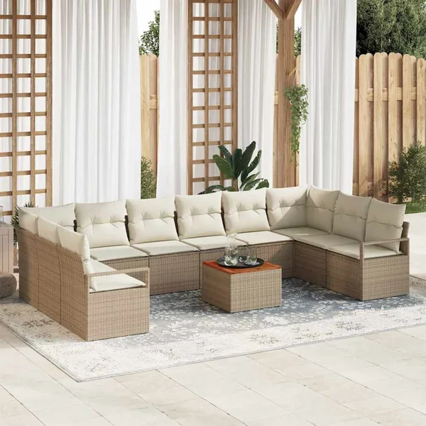 Ensemble de canapé de jardin 11 pcs Beige polyrotin