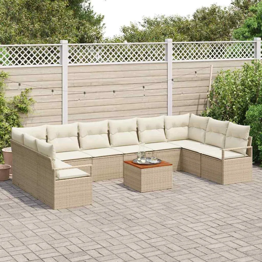 Ensemble de canapé de jardin 11 pcs Beige polyrotin - 3