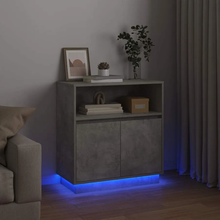 Buffet LED Gris béton 71 x 34,5 x 75 cm Bois d'ingénierie - 6