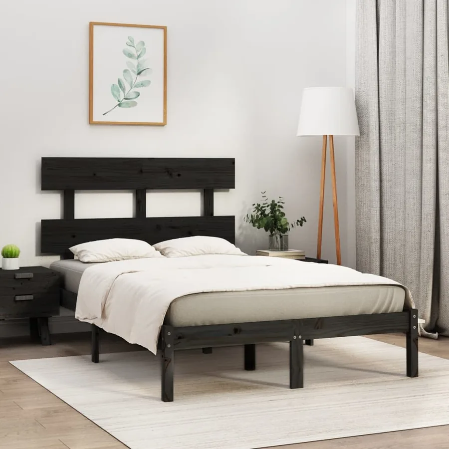 Cadre de lit sans matelas noir 135x190 cm bois massif