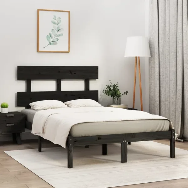Cadre de lit sans matelas noir 135x190 cm bois massif