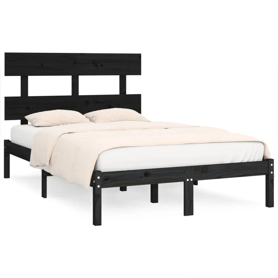 Cadre de lit sans matelas noir 135x190 cm bois massif - 2