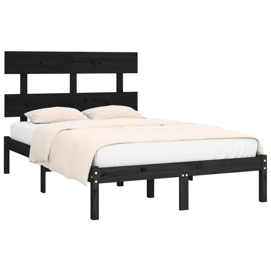 Cadre de lit sans matelas noir 135x190 cm bois massif - 3