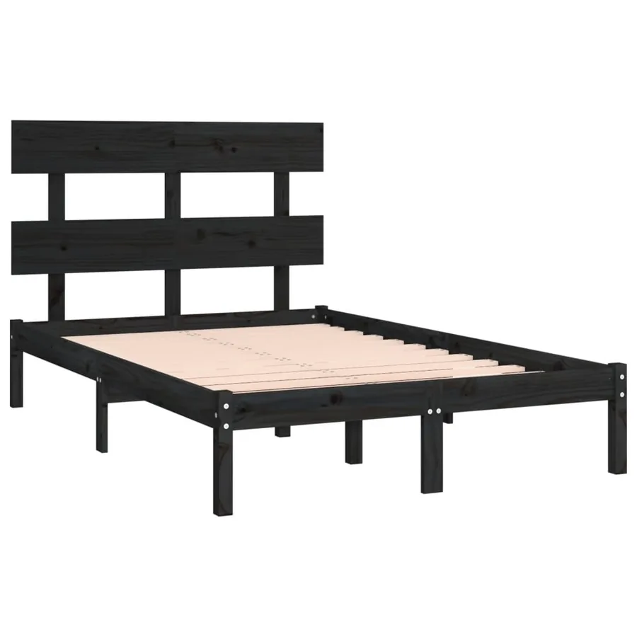 Cadre de lit sans matelas noir 135x190 cm bois massif - 4