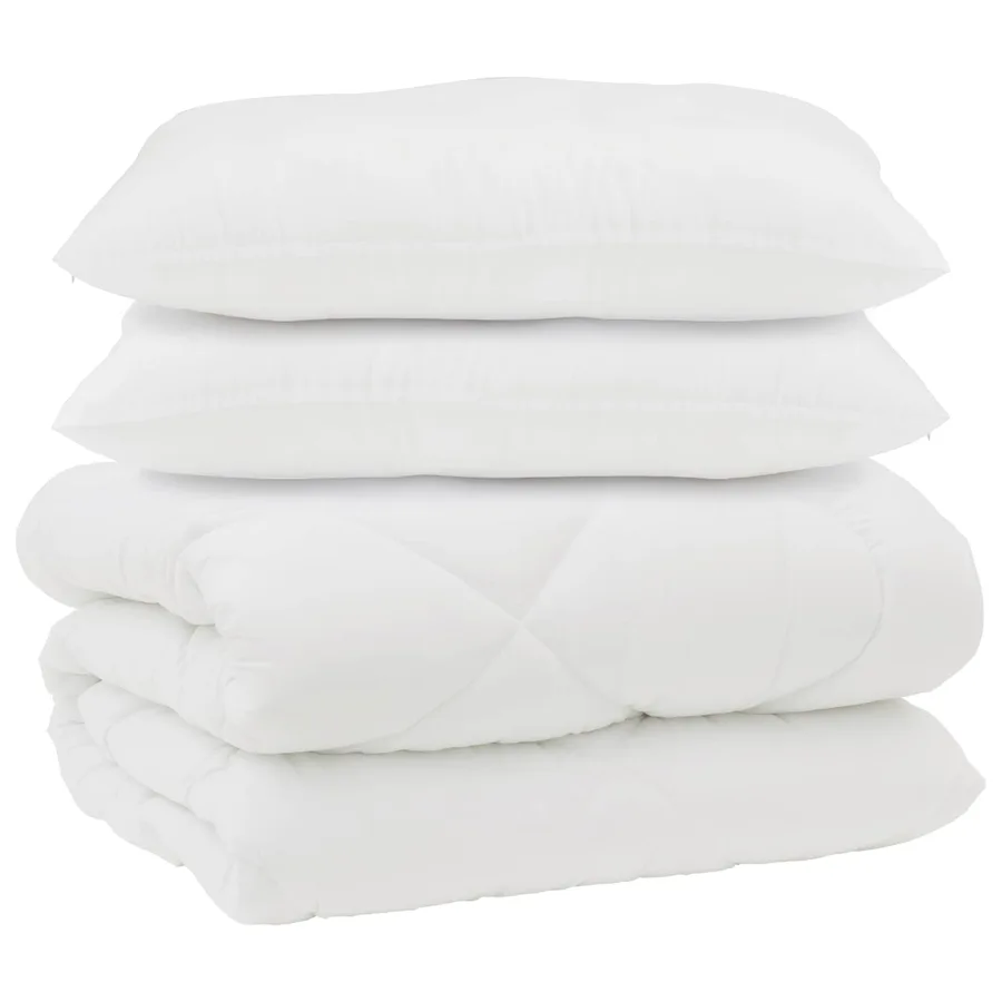 Couette avec Oreillers 3 pcs Blanc Microfibre et Plumes D'oie - 2