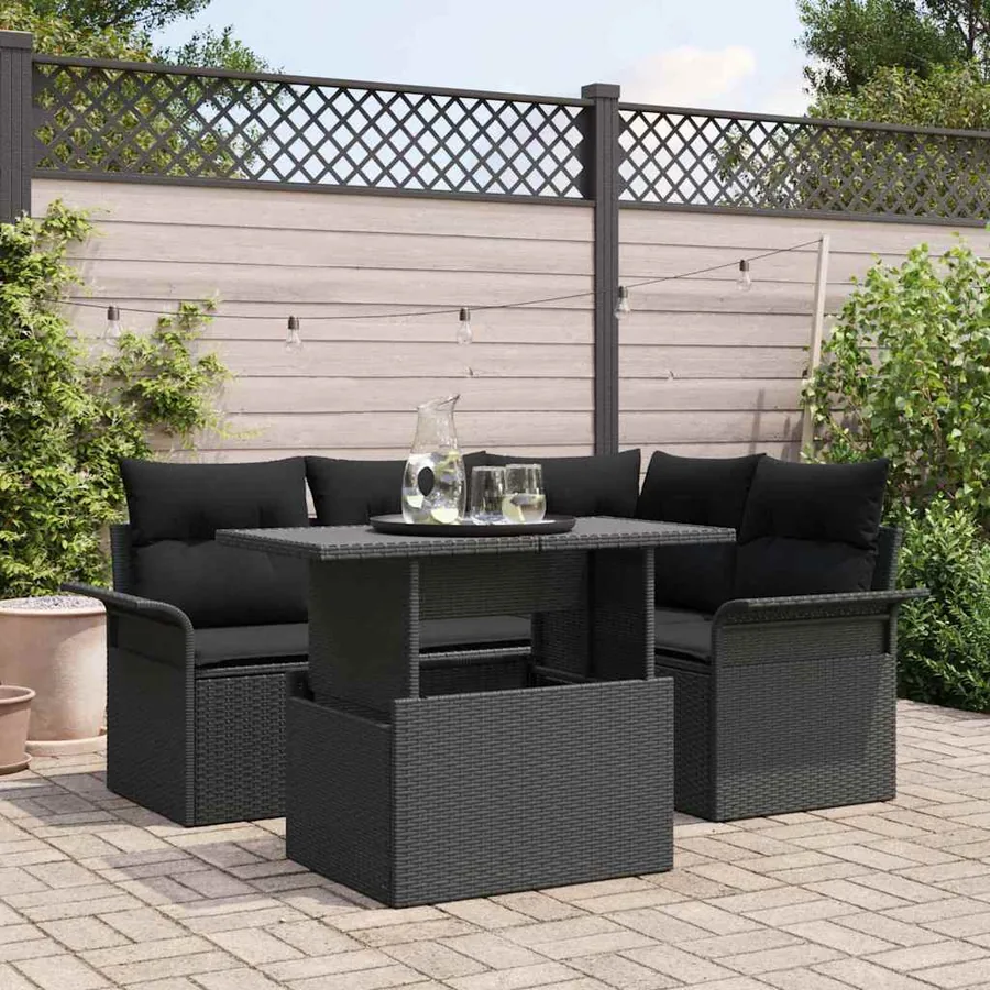 Ensemble de canapé de jardin avec coussin 5 pcs Noir Poly rotin