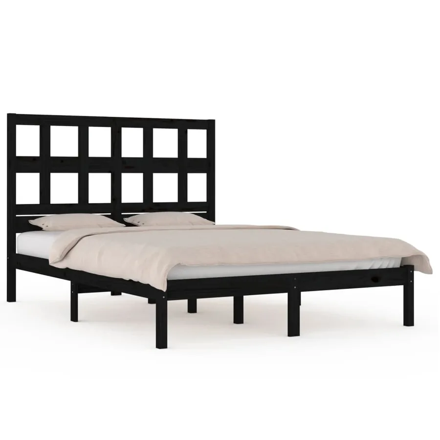 Cadre de lit sans matelas noir 200x200 cm bois massif de pin - 2
