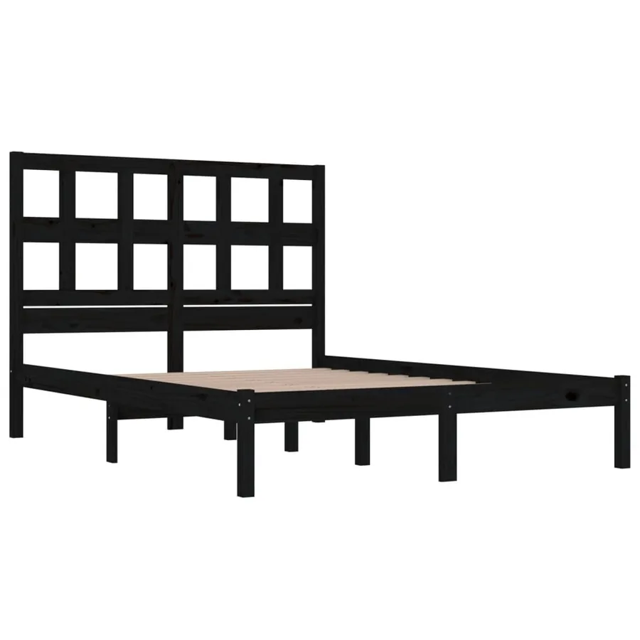 Cadre de lit sans matelas noir 200x200 cm bois massif de pin - 4