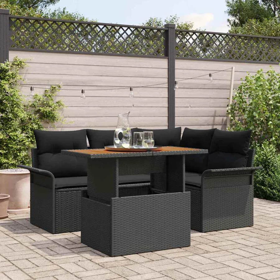 Ensemble de canapé de jardin 5 pcs Noir Poly rotin