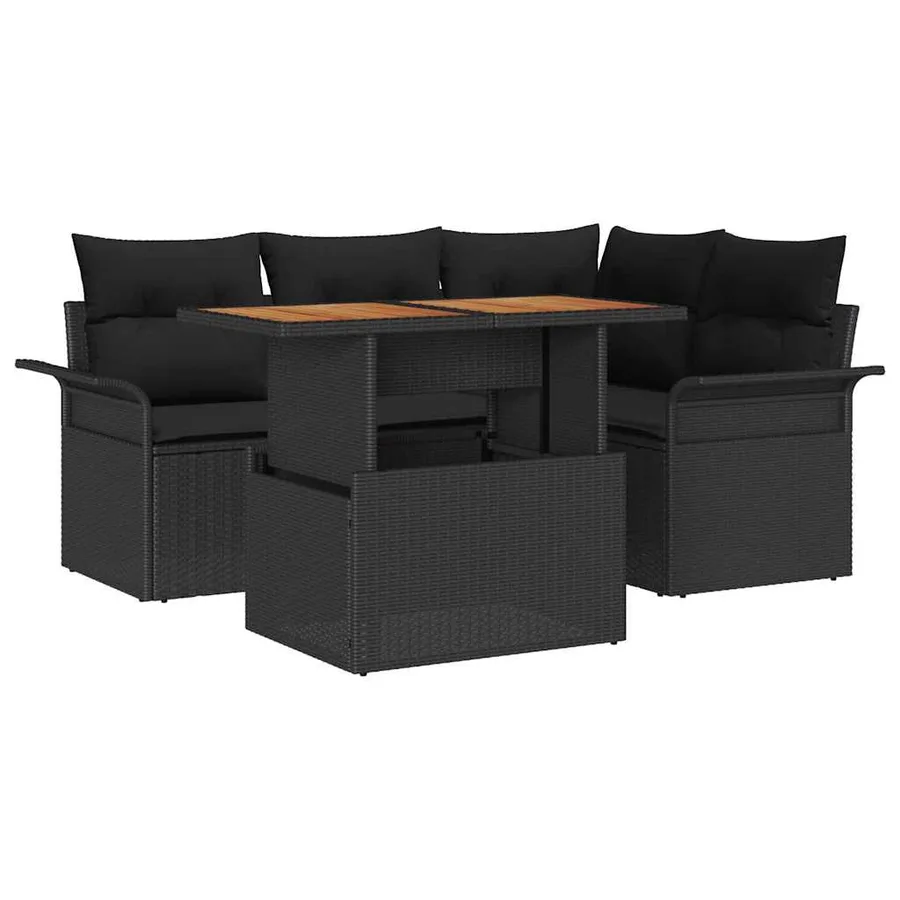 Ensemble de canapé de jardin 5 pcs Noir Poly rotin - 2