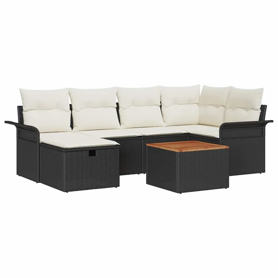 Ensemble de canapé de jardin avec coussin 7 pcs Noir Poly rotin - 2
