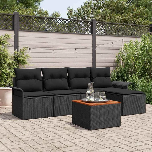Ensemble de canapé de jardin avec coussin 6 pcs Noir polyrotin