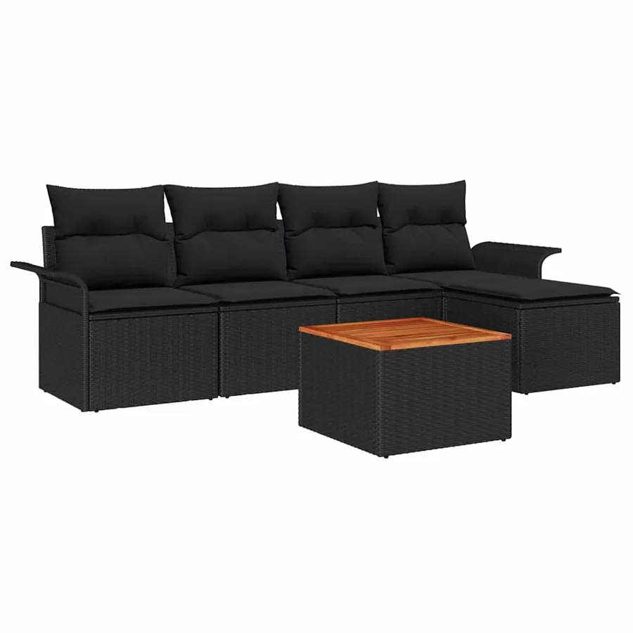 Ensemble de canapé de jardin avec coussin 6 pcs Noir polyrotin - 2
