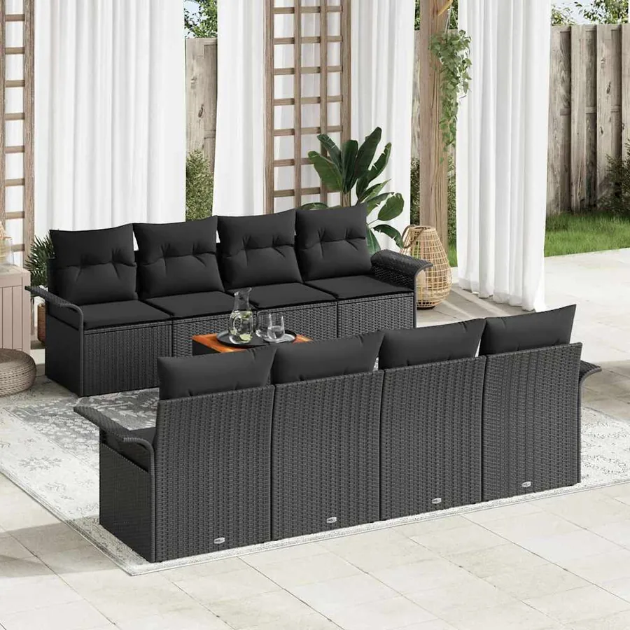 Ensemble de canapé de jardin avec coussin 9 pcs Noir polyrotin