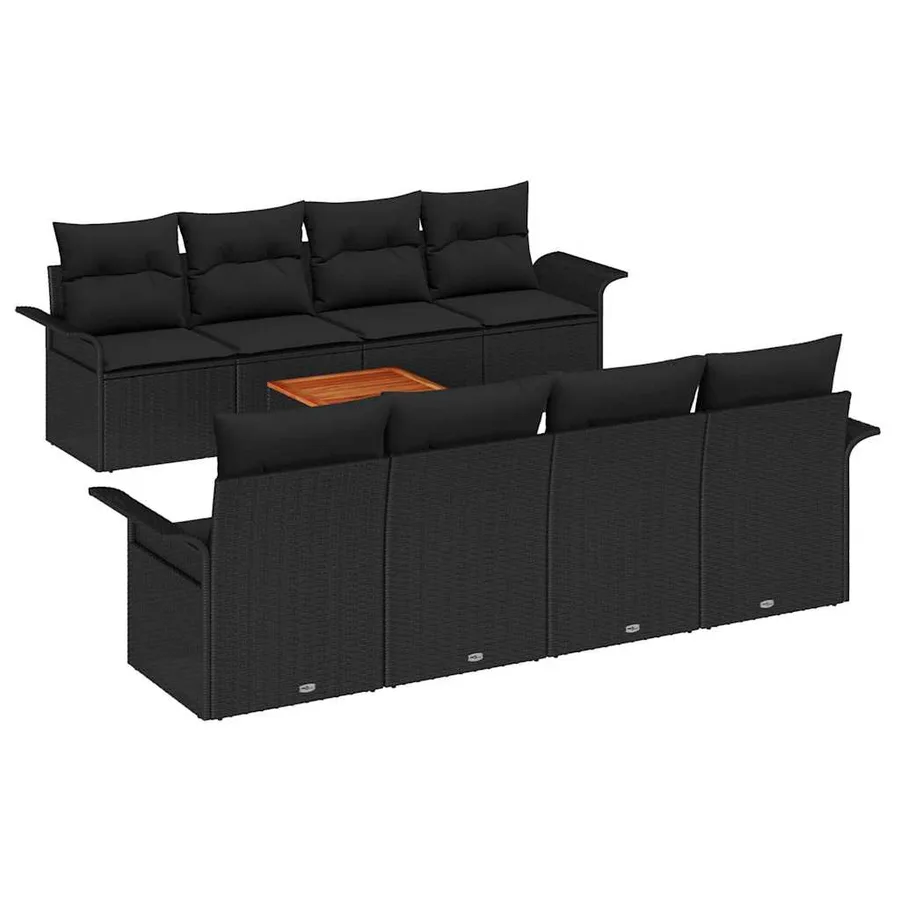 Ensemble de canapé de jardin avec coussin 9 pcs Noir polyrotin - 2
