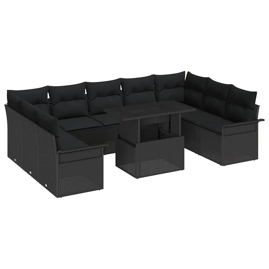 Ensemble de canapé de jardin 10 pcs Noir Poly rotin - 2