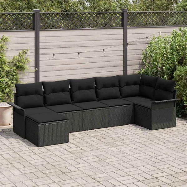 Ensemble de canapé de jardin avec stockage 7 pcs Noir polyrotin