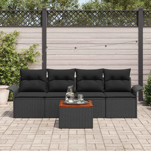 Ensemble de canapé de jardin avec stockage 5 pcs Noir polyrotin