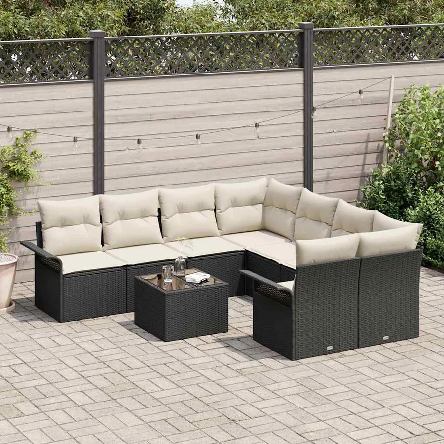 Ensemble de canapé de jardin 9 pcs Noir et Crème polyrotin - 3