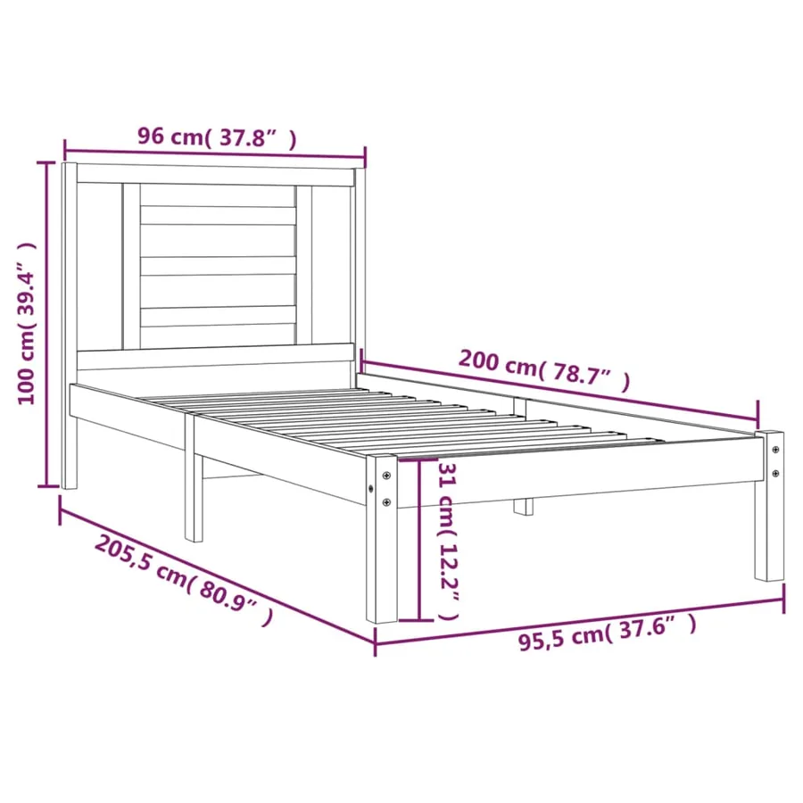 Cadre de lit sans matelas blanc 90x200 cm bois de pin massif - 6
