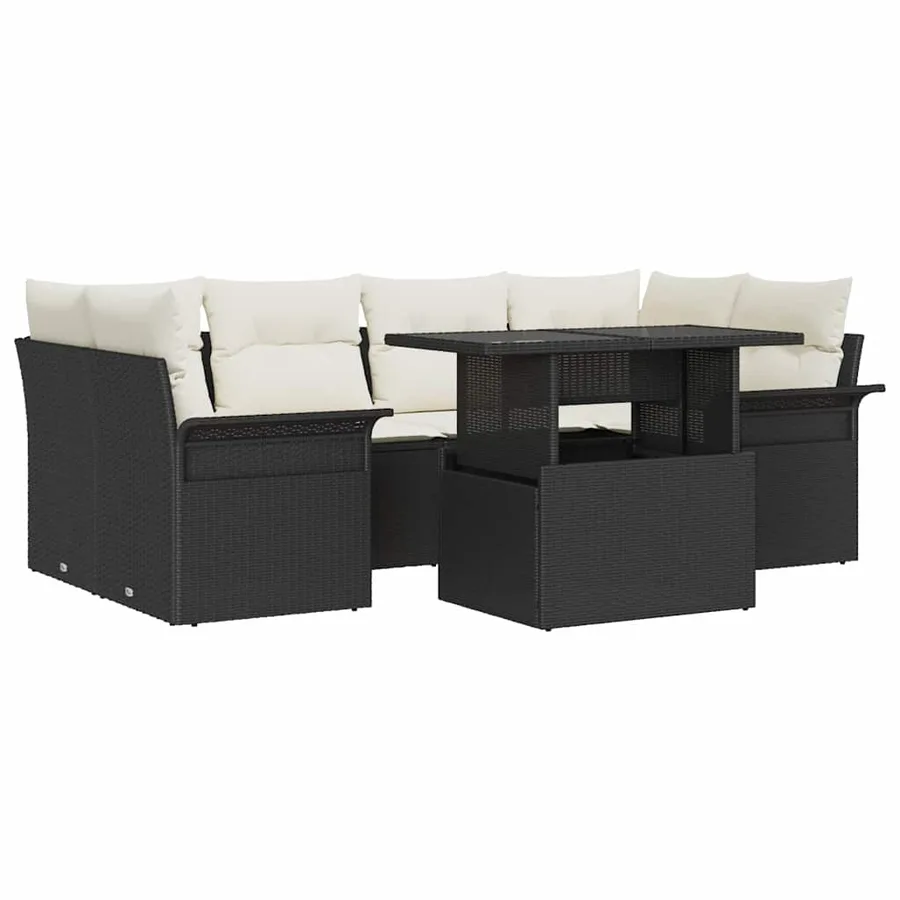 Ensemble de canapé de jardin avec coussin 7 pcs Noir Poly rotin - 2