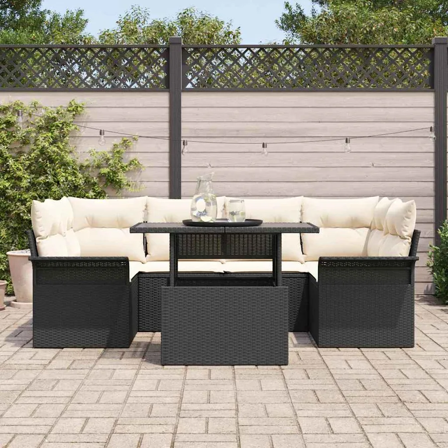 Ensemble de canapé de jardin avec coussin 7 pcs Noir Poly rotin - 3