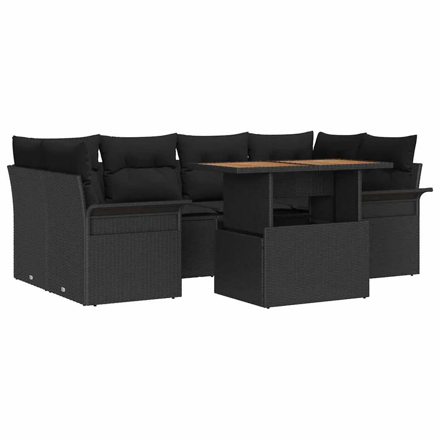 Ensemble de canapé de jardin 7 pcs Noir Poly rotin - 2