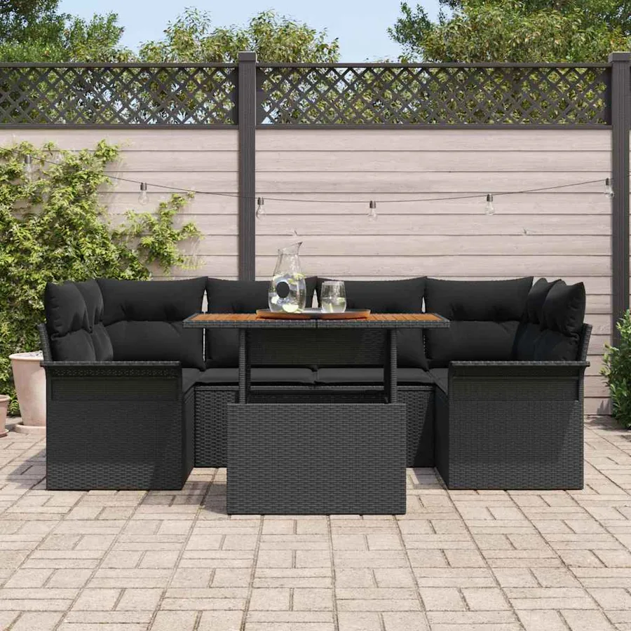 Ensemble de canapé de jardin 7 pcs Noir Poly rotin - 3