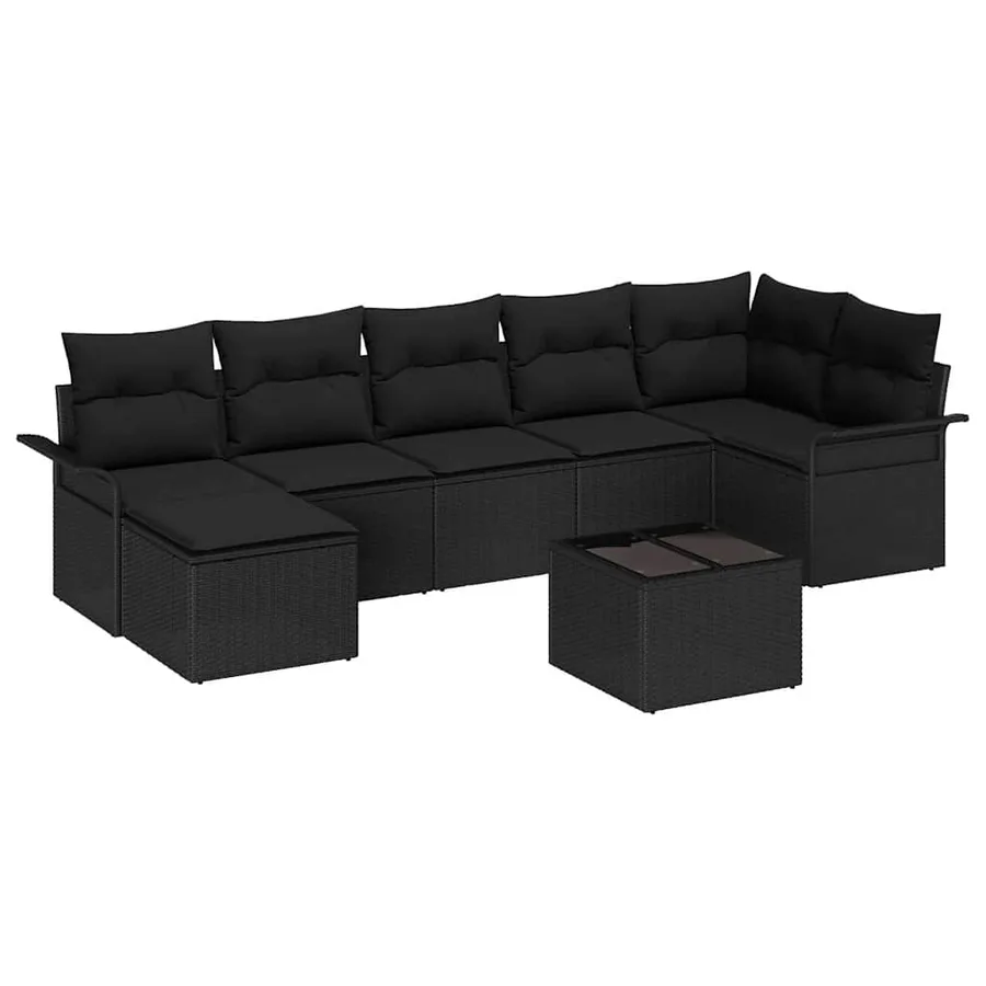 Ensemble de canapé de jardin avec coussin 8 pcs Noir polyrotin - 2