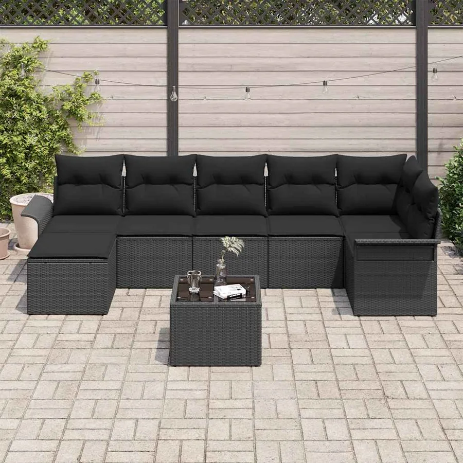 Ensemble de canapé de jardin avec coussin 8 pcs Noir polyrotin - 3