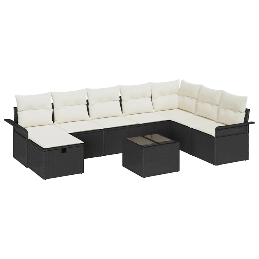 Ensemble de canapé de jardin avec coussin 9 pcs Noir Poly rotin - 2