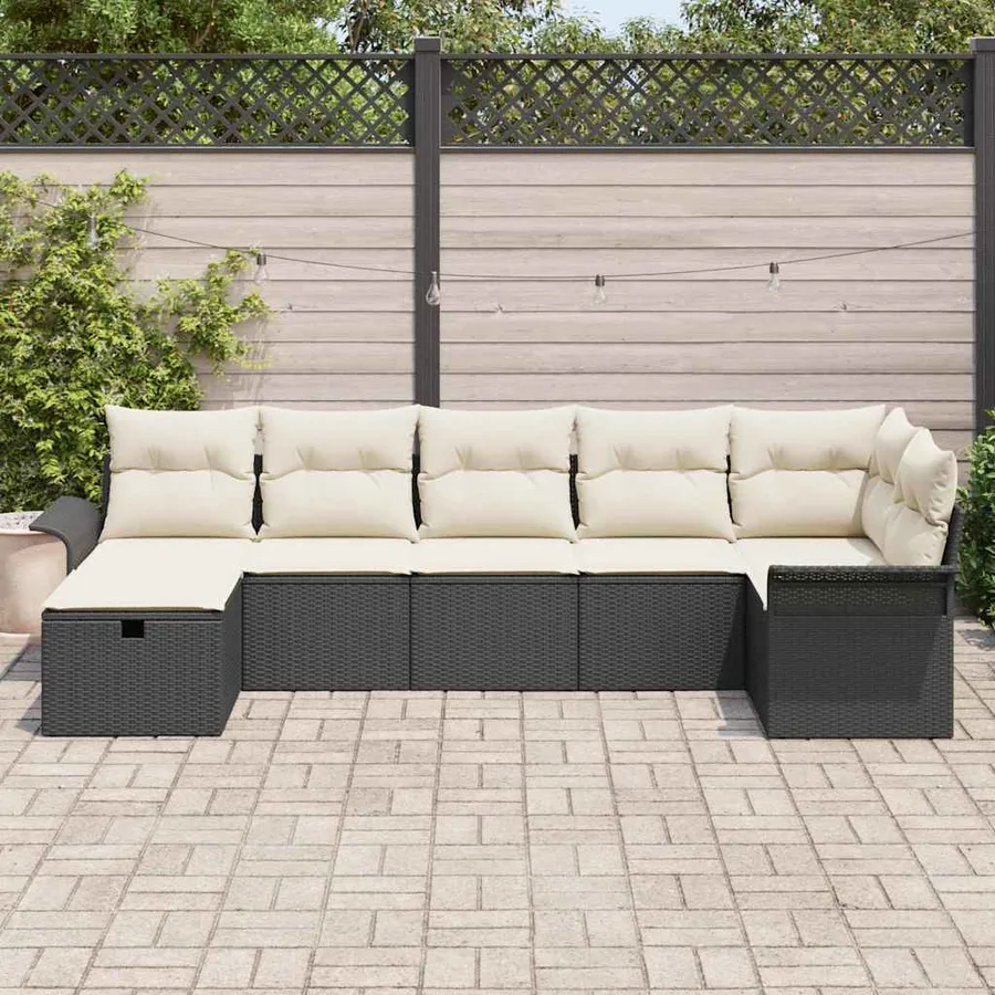 Ensemble de canapé de jardin avec coussin 7 pcs Noir Poly rotin - 3