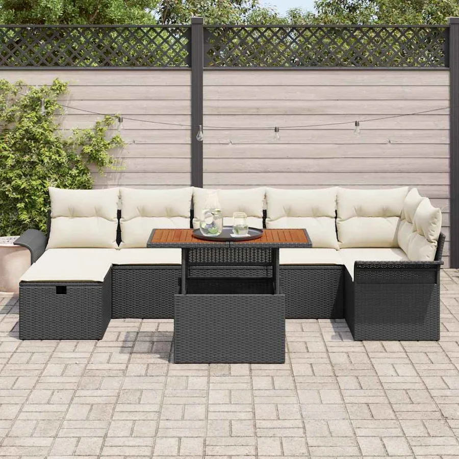 Ensemble de canapé de jardin 8 pcs Noir polyrotin - 3