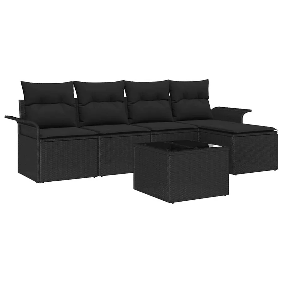 Canapé d’extérieur avec coussin 6 pcs Noir polyrotin - 2
