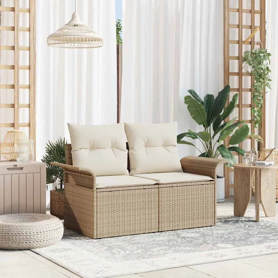 Canapé de jardin avec coussin Beige 141 x 62 x 69 cm polyrotin