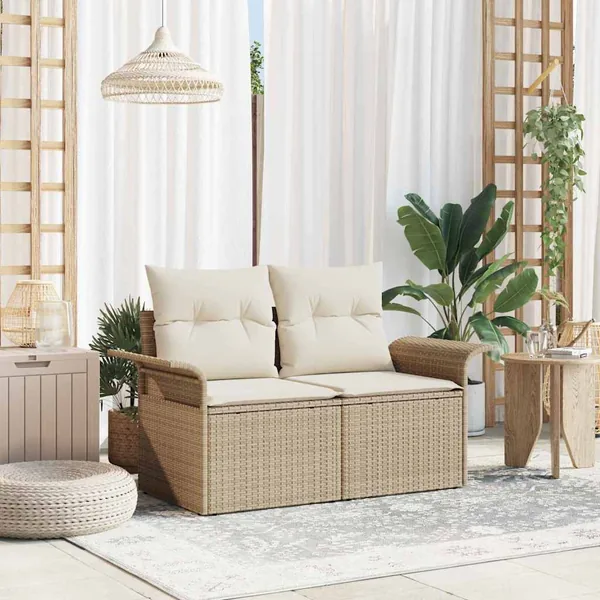 Canapé de jardin avec coussin Beige 141 x 62 x 69 cm polyrotin