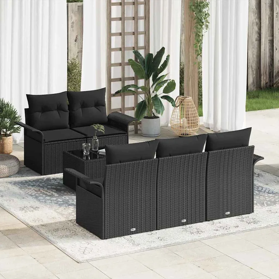 Ensemble de Canapés avec coussin 6 pcs Noir polyrotin