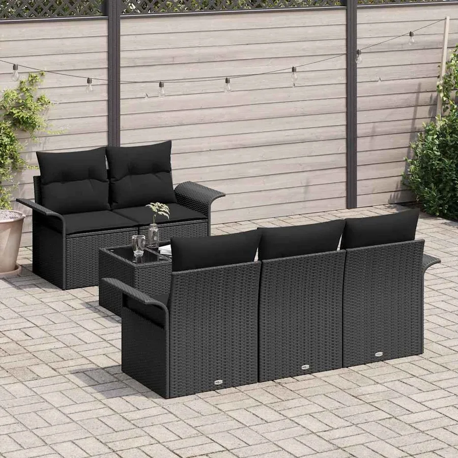 Ensemble de Canapés avec coussin 6 pcs Noir polyrotin - 3