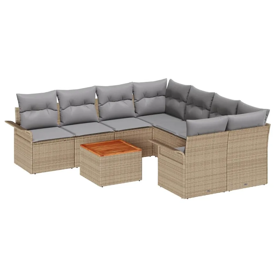 Ensemble de canapé de jardin avec coussin 9 pcs Beige polyrotin - 2