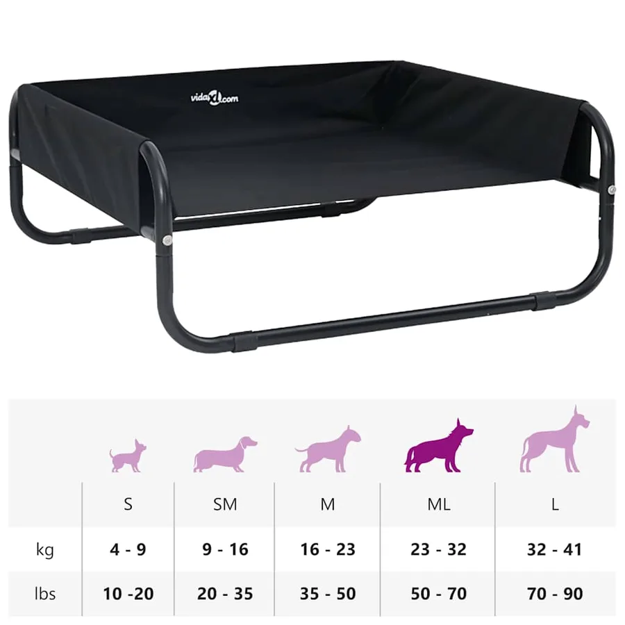 Lit pour Chien Noir 75 x 75 x 30 cm Acier - 12