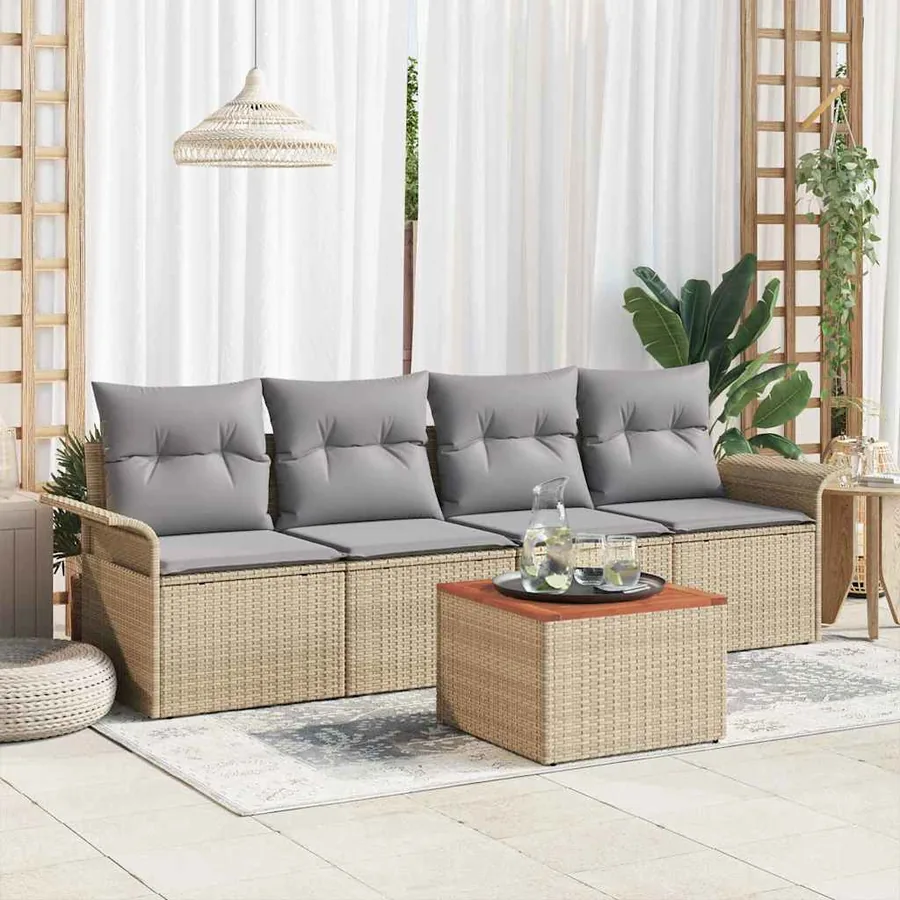 Ensemble de canapé de jardin avec coussin 5 pcs Beige polyrotin
