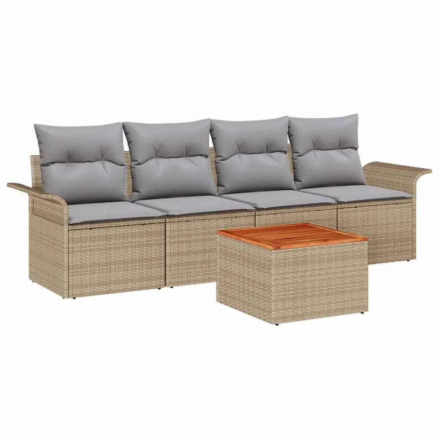 Ensemble de canapé de jardin avec coussin 5 pcs Beige polyrotin - 2