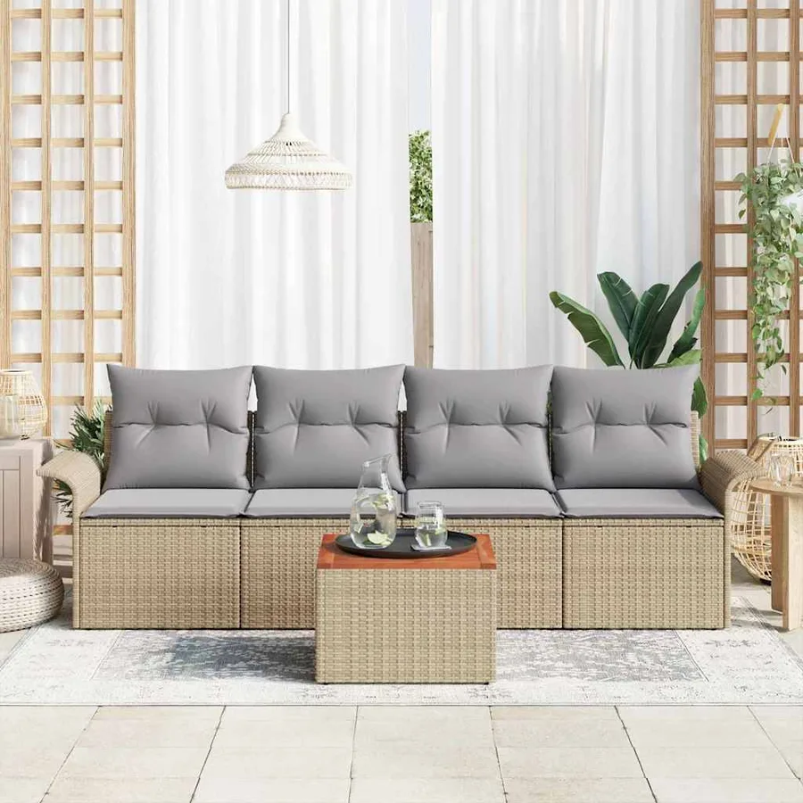 Ensemble de canapé de jardin avec coussin 5 pcs Beige polyrotin - 3