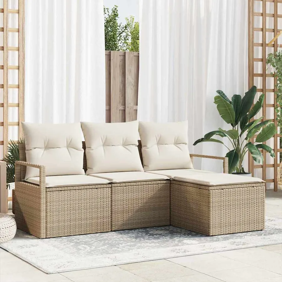 Ensemble de Canapés avec coussin 4 pcs Beige et crème polyrotin