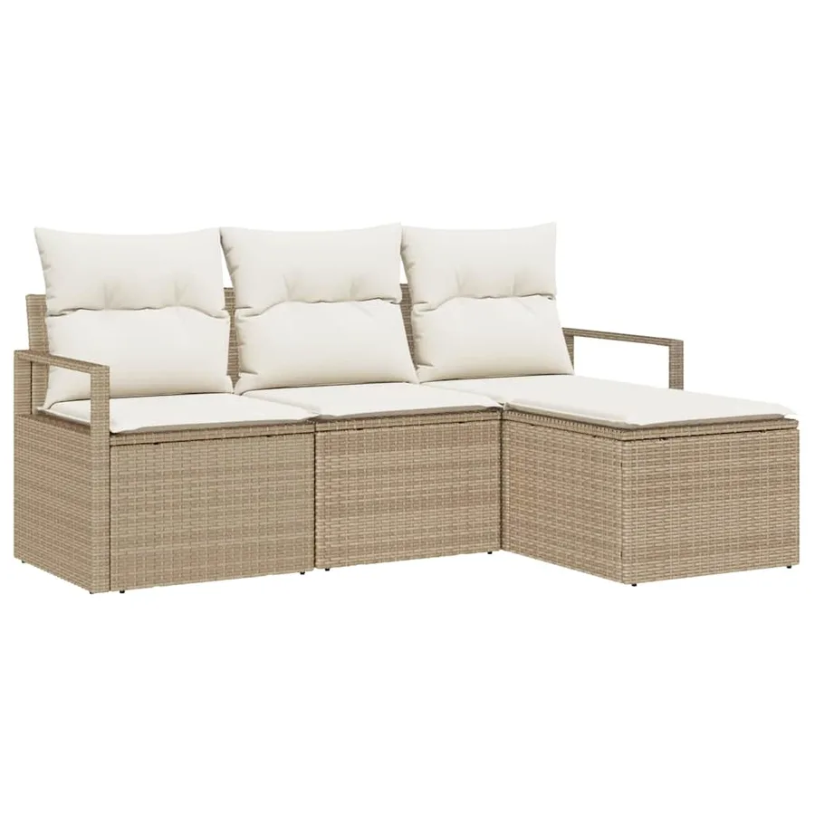 Ensemble de Canapés avec coussin 4 pcs Beige et crème polyrotin - 2
