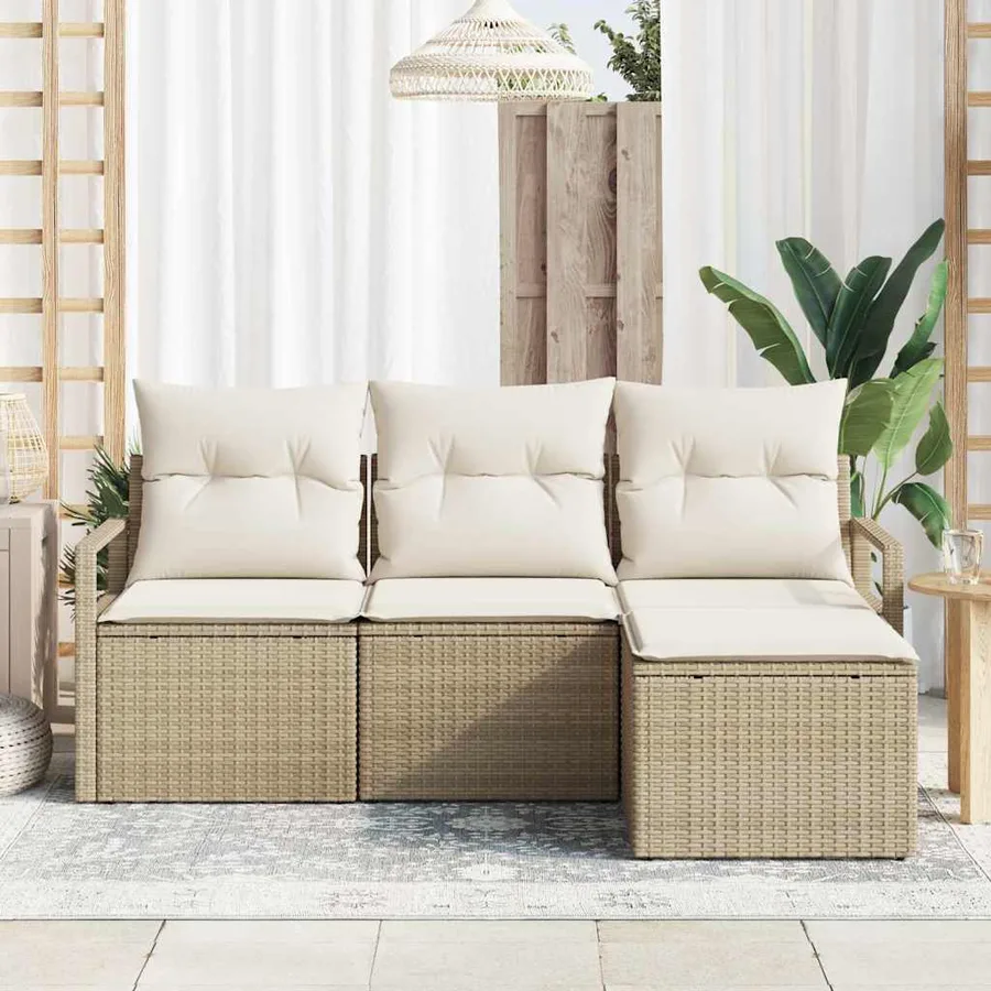 Ensemble de Canapés avec coussin 4 pcs Beige et crème polyrotin - 3
