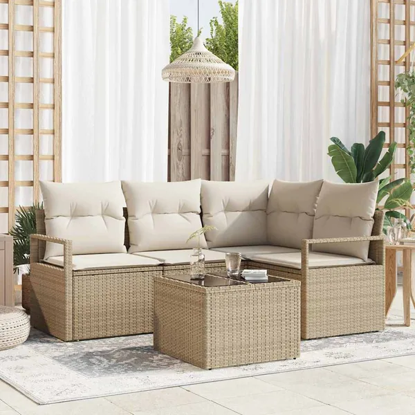 Ensemble de Canapés avec coussin 5 pcs Beige et crème polyrotin