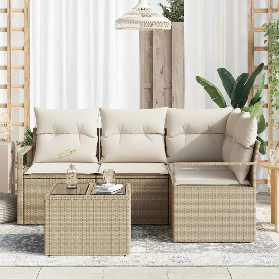 Ensemble de Canapés avec coussin 5 pcs Beige et crème polyrotin - 3