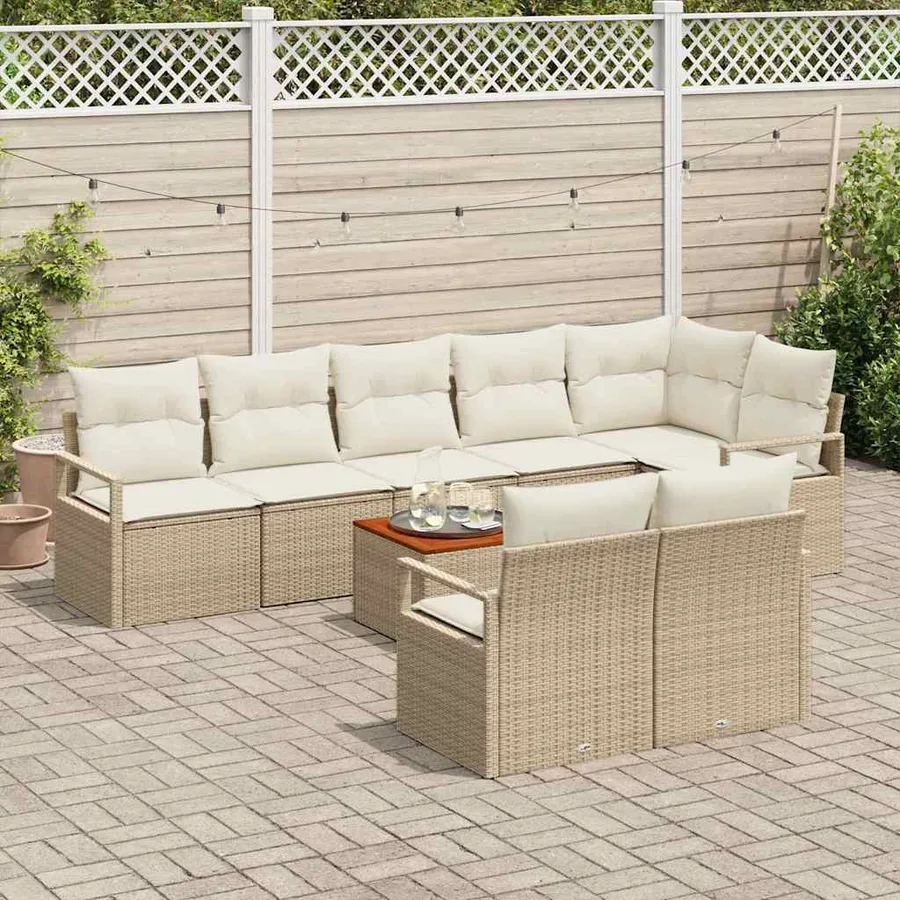 Ensemble de canapé de jardin 9 pcs Beige et crème polyrotin - 3